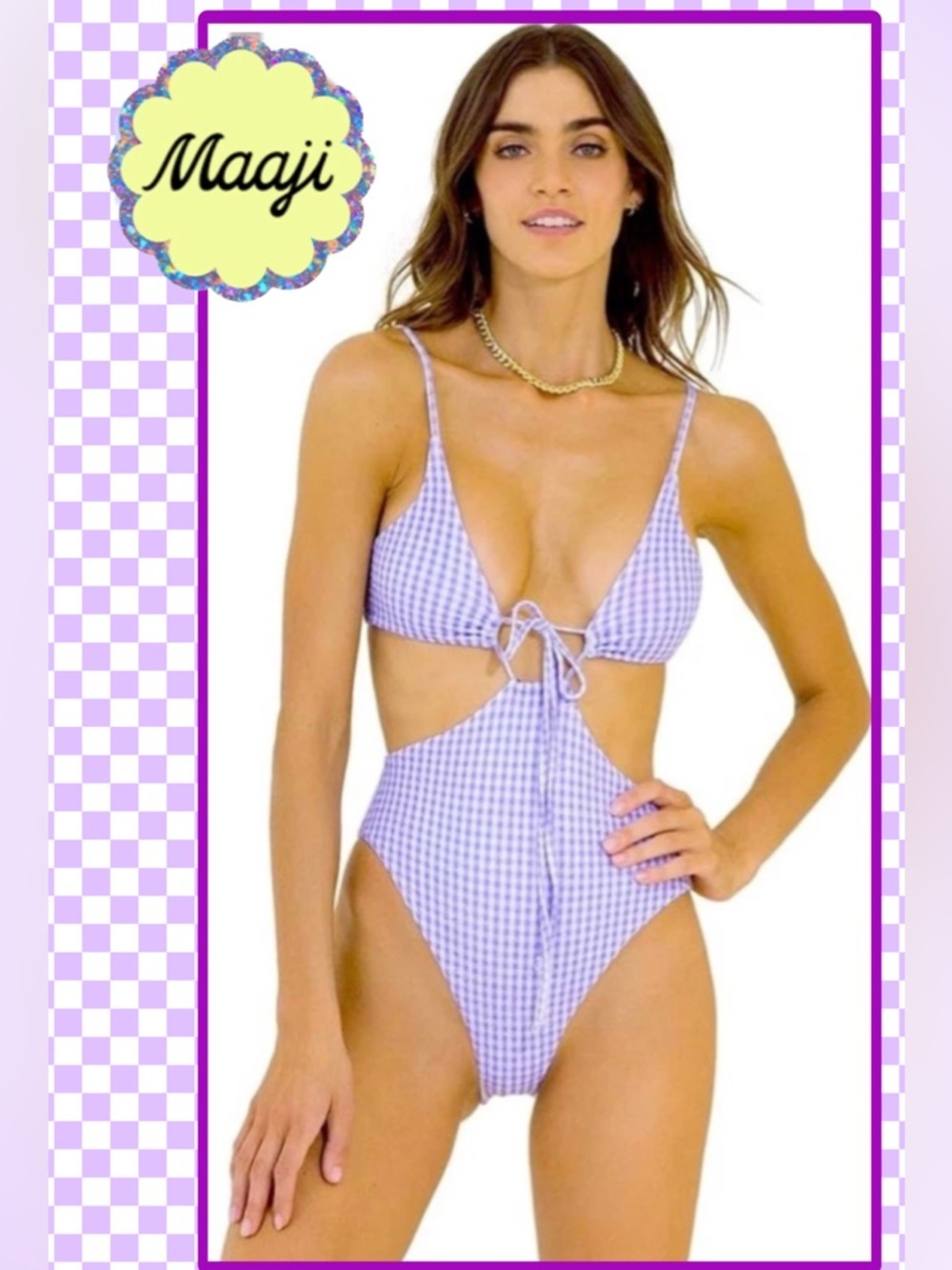 MAAJI Reversible Trikini One Piece Med Purple Gingham 🌞NWT🌞
